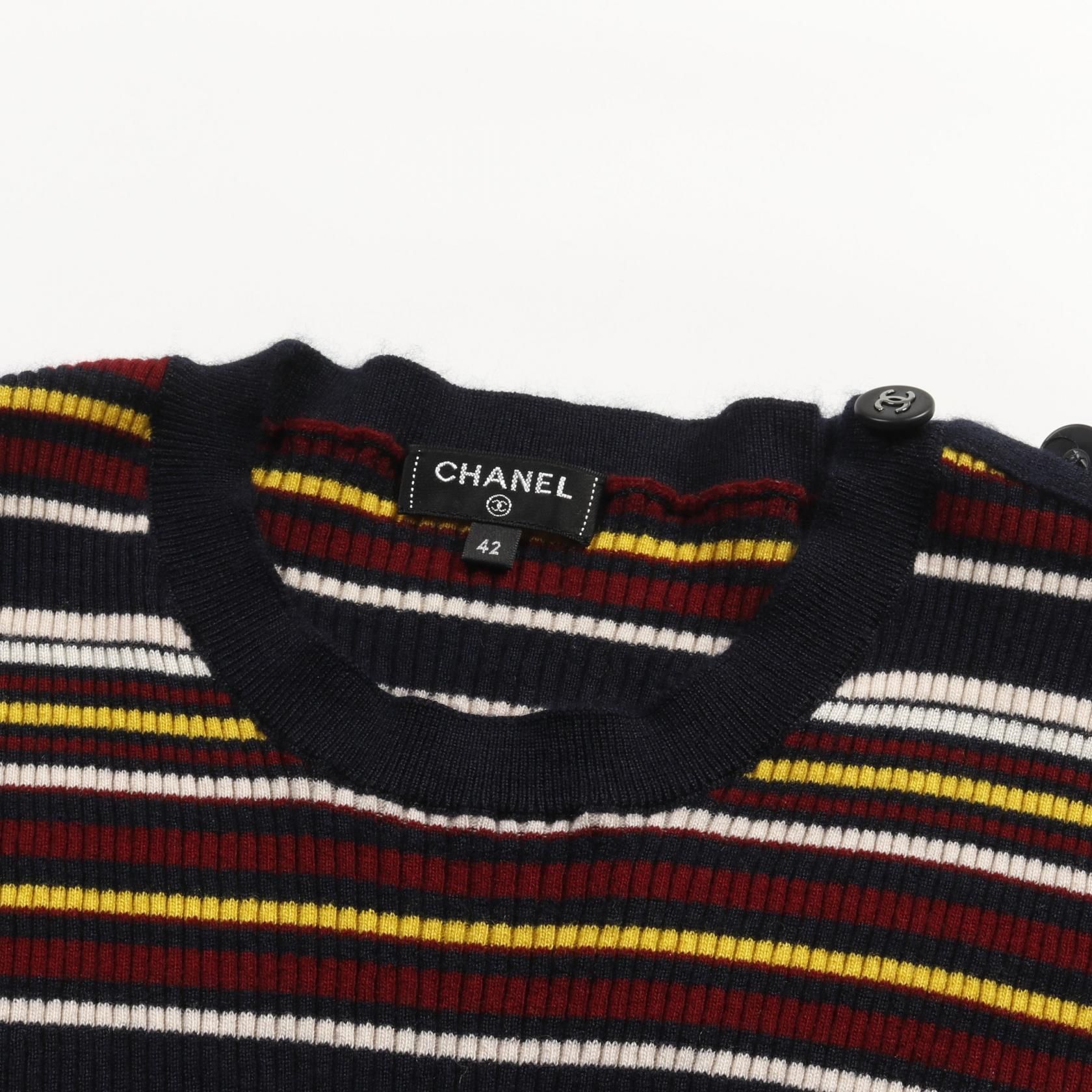 Chanel Navy Multicolor Coco Mark Button Knit Cashmere Silk P 59821k 07816