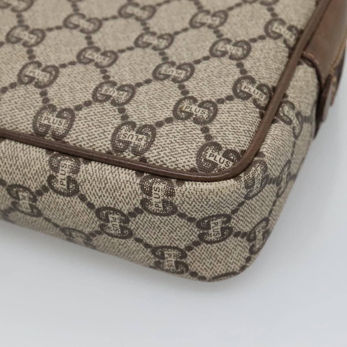 Gucci Gg Plus Supreme Clutch Bag Pvc Beige Brown Auth