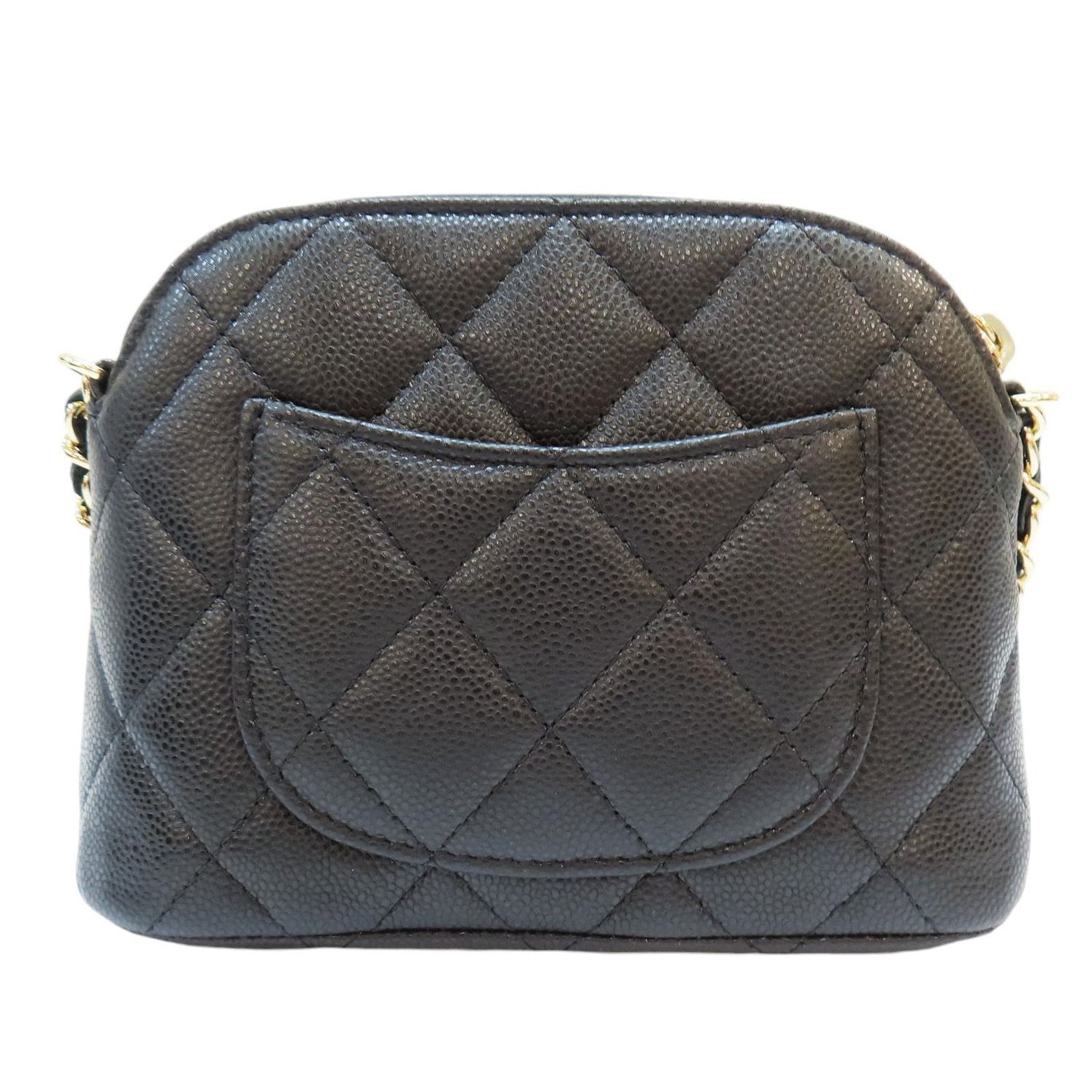 Chanel Classic Clutch With Chain Shoulder Bag Black Quilted Caviar