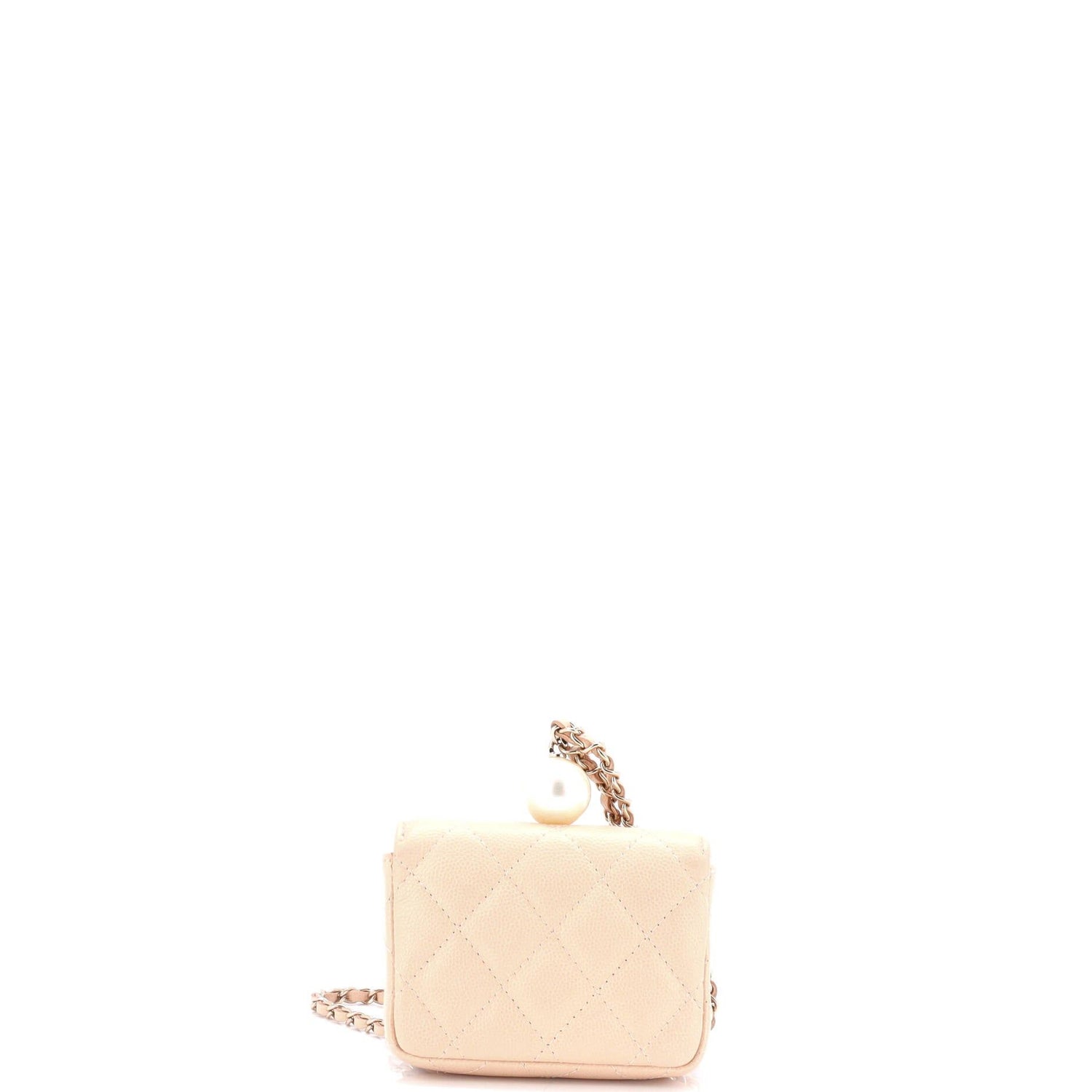 Chanel CC Pearl Coin Card Holder With Chain Quilted Iridescent Caviar