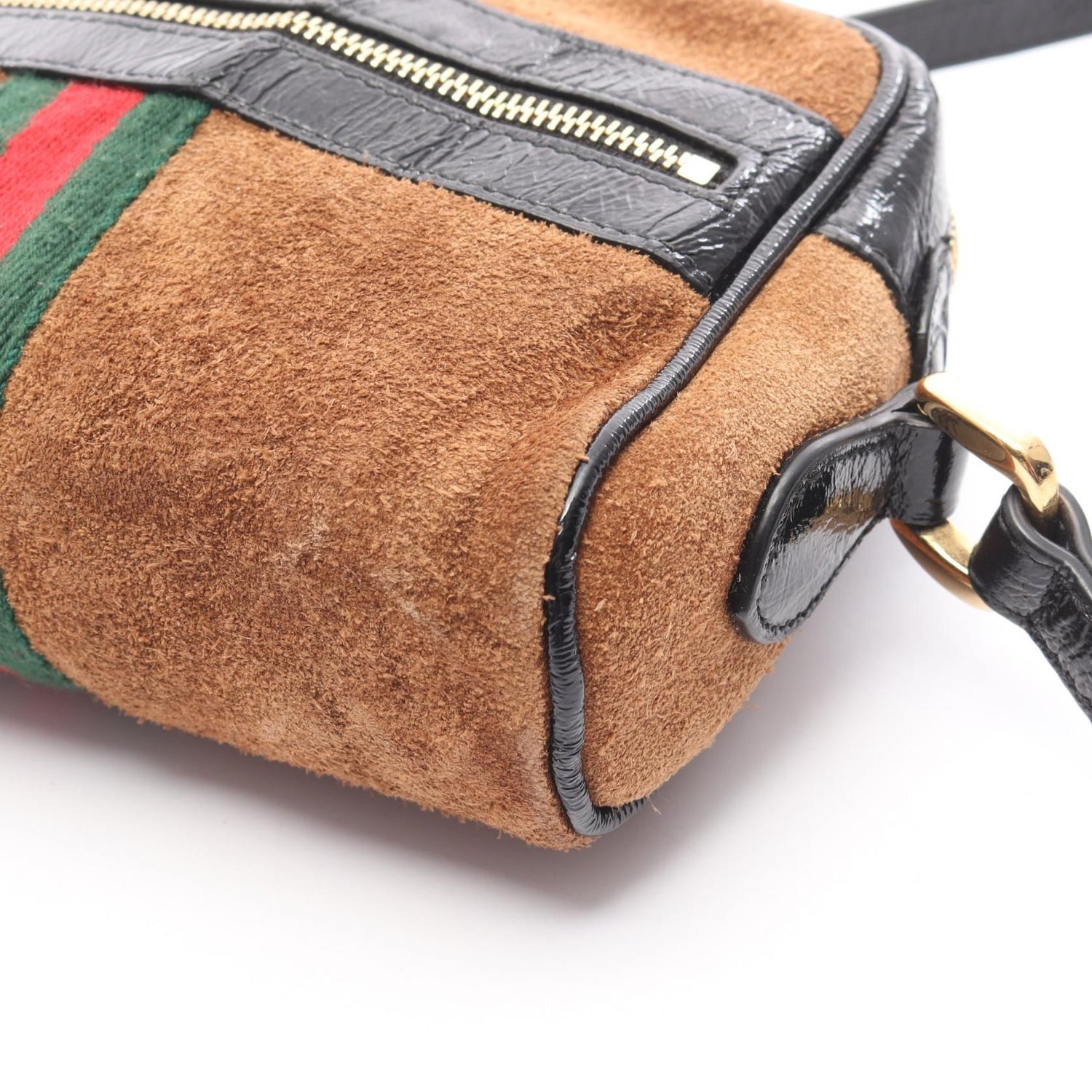 Gucci Ophidia Sherry Line Shoulder Bag Brown Black Multicolor Suede Patent Leather 573321