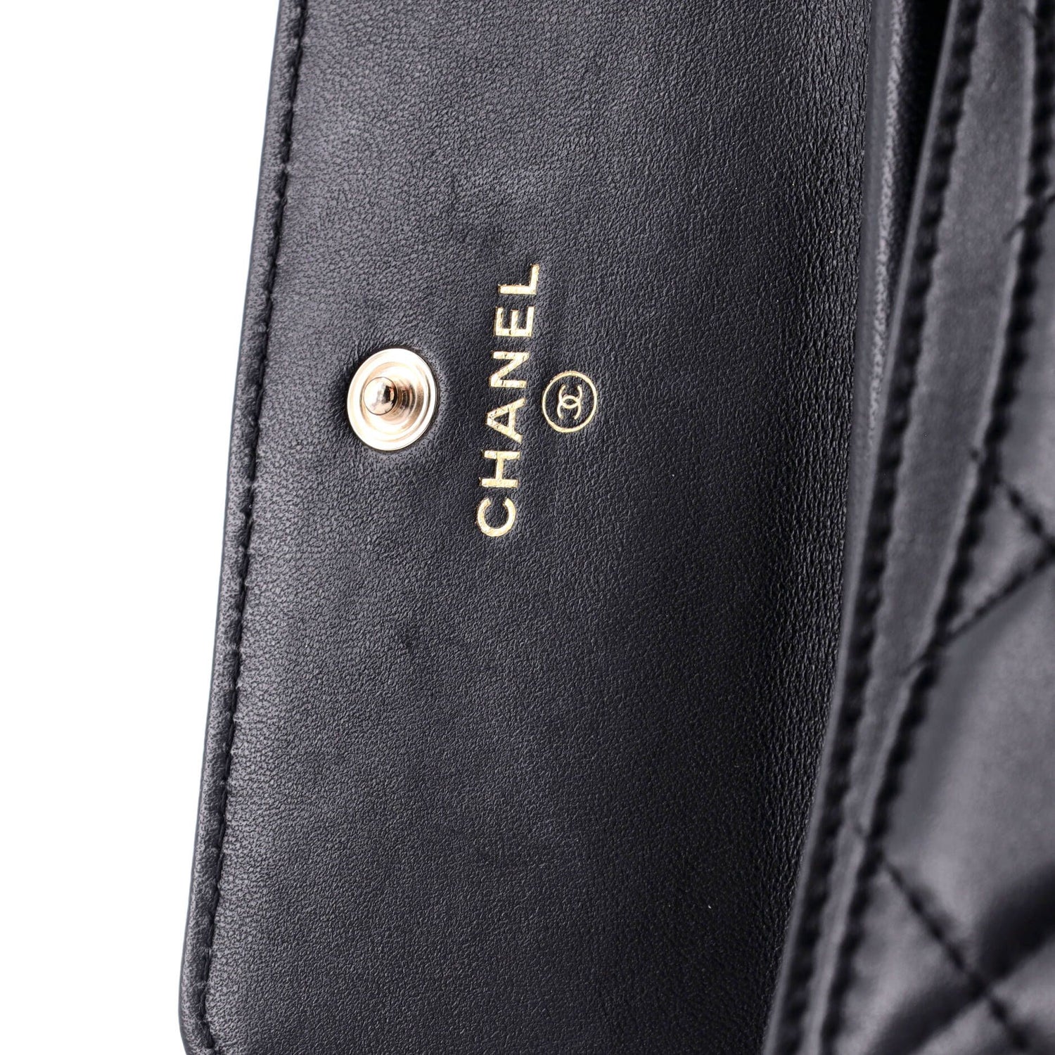 Chanel Camellia Bow Flap Card Holder With Chain Quilted Lambskin