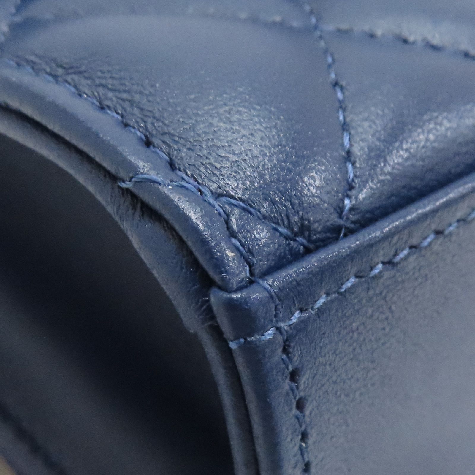 Chanel Top Handle Flap Clutch Chain Shoulder Bag Blue Quilted Lambskin