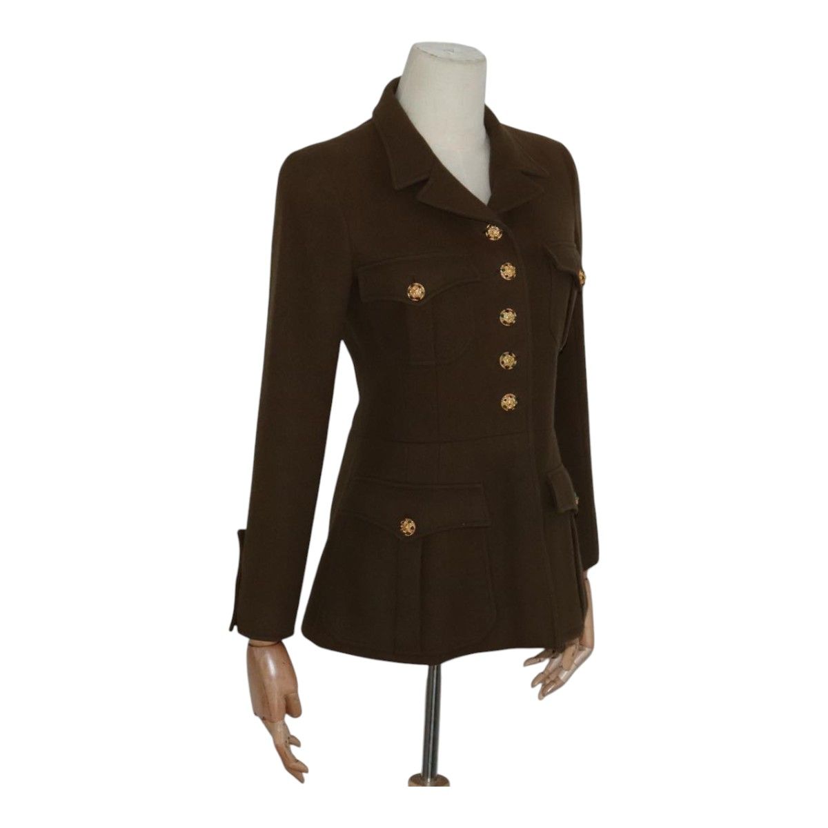 Chanel Jacket Wool Brown Cc Auth