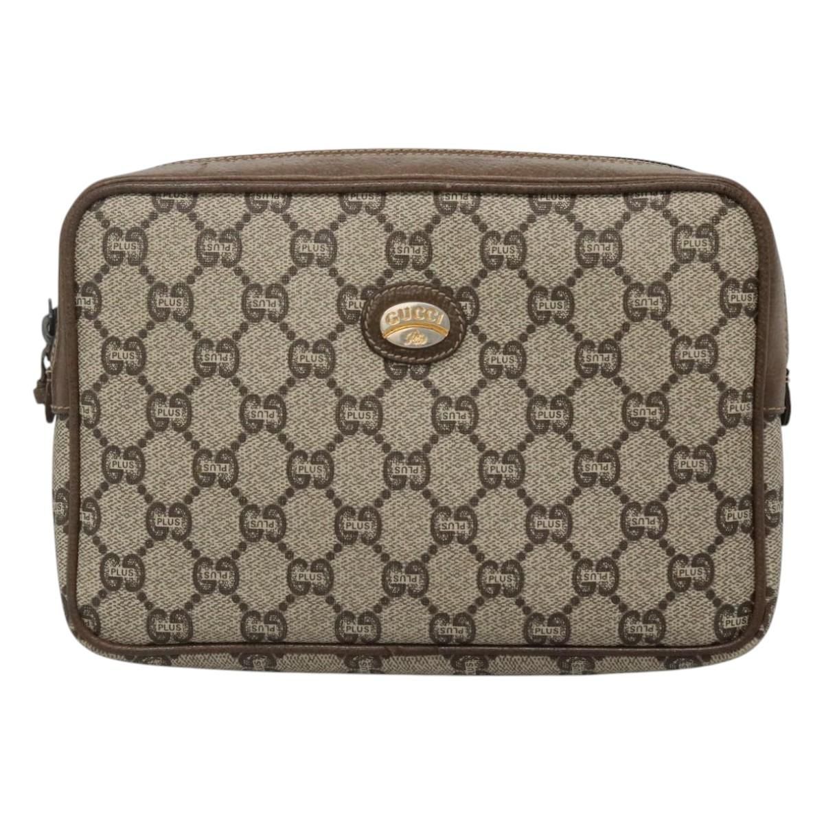 Gucci Gg Plus Supreme Clutch Bag Pvc Beige Brown Auth