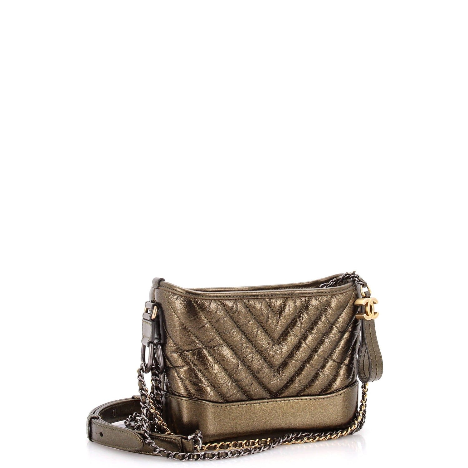Chanel Gabrielle Hobo Chevron Metallic Aged Calfskin Small