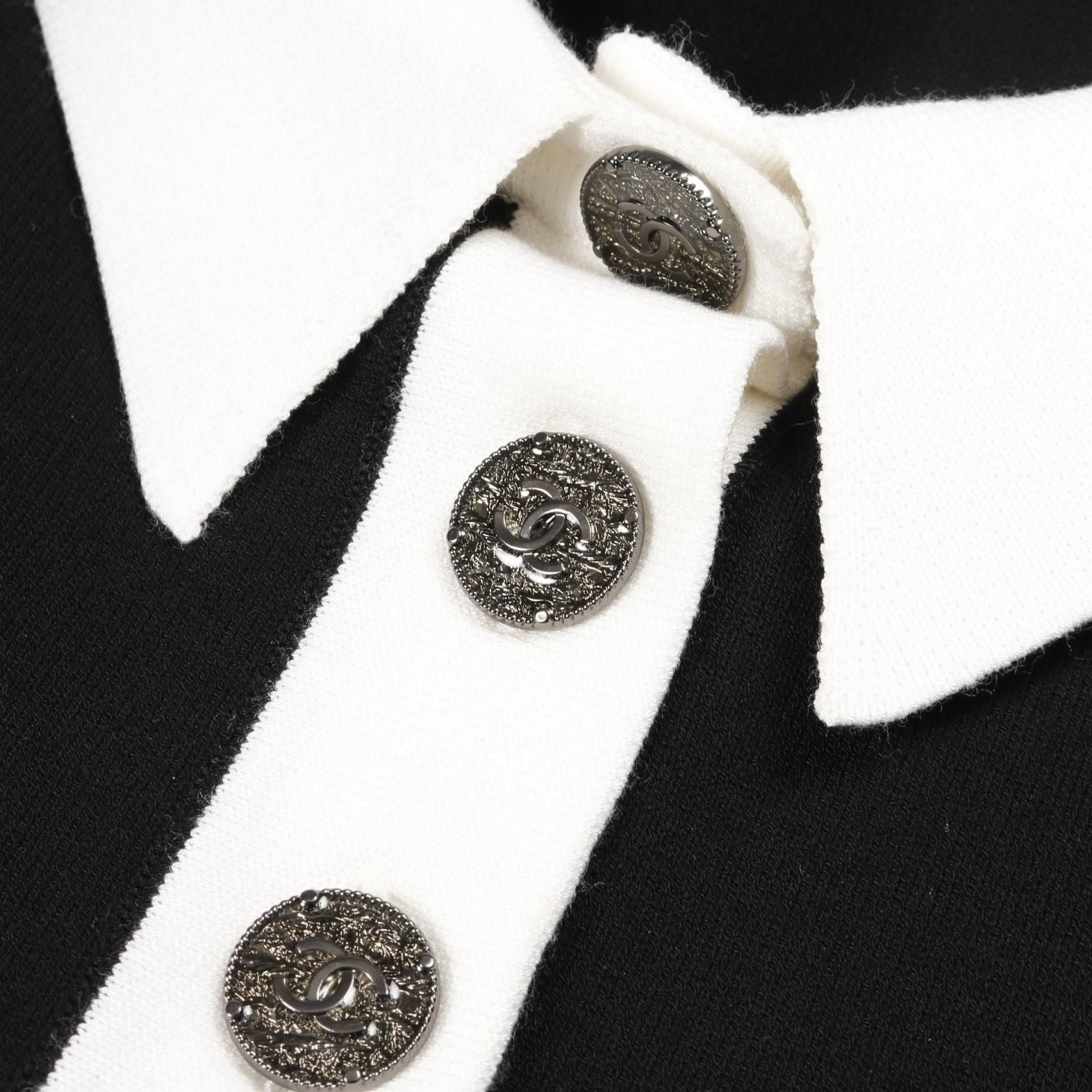 Chanel Black White Coco Mark Button Dress Cotton Rayon P 43423k 04436