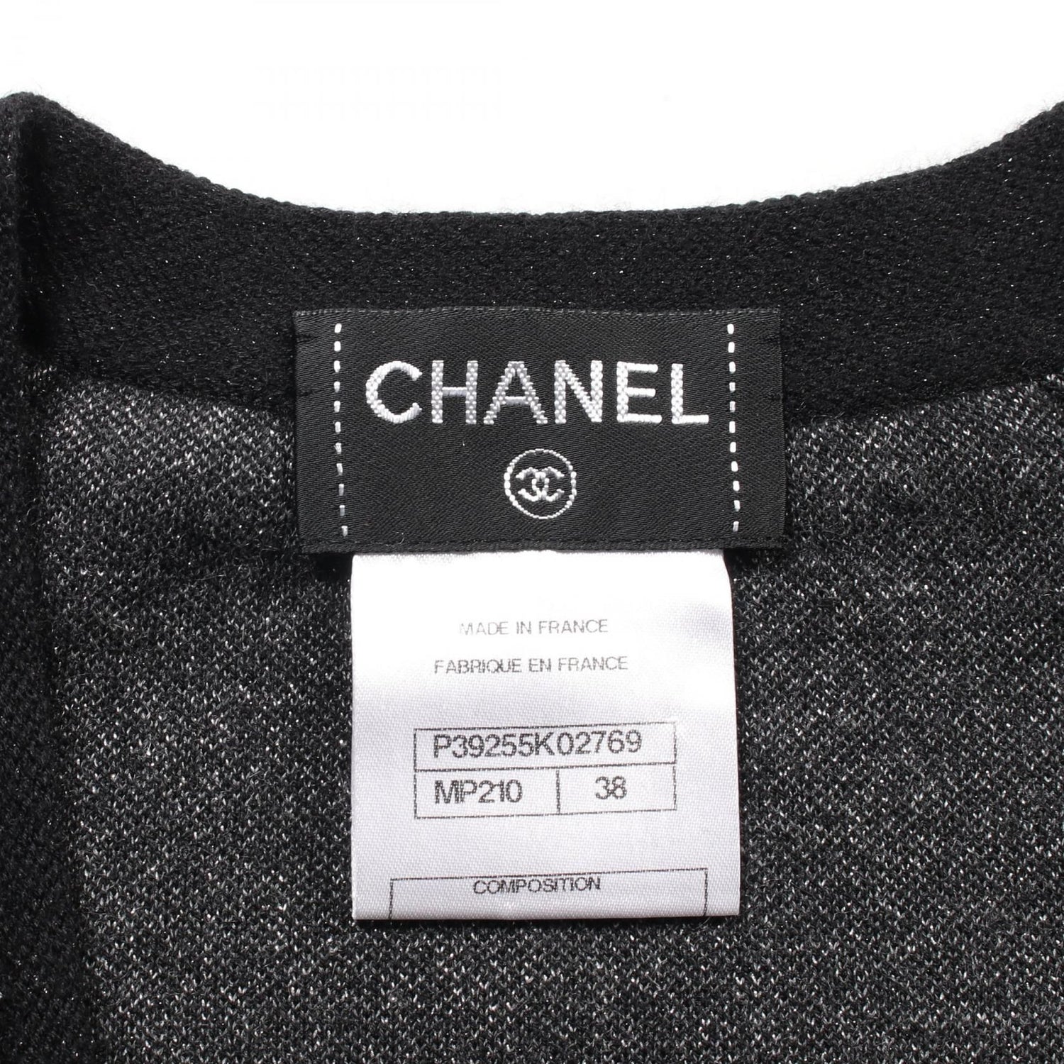 Chanel Coco Mark Button Cardigan P 39255k 02769 Cashmere Gray Black