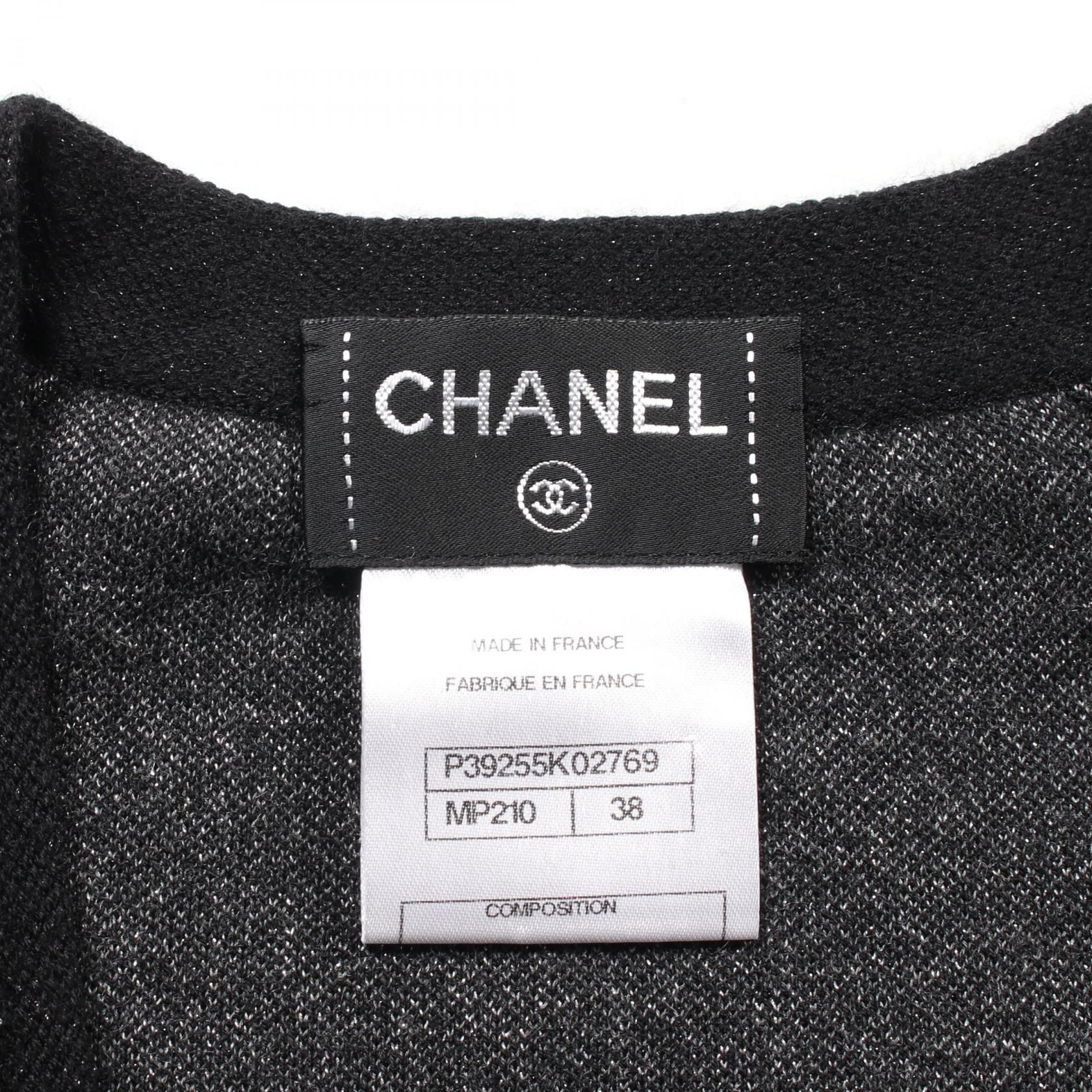 Chanel Coco Mark Button Cardigan P 39255k 02769 Cashmere Gray Black