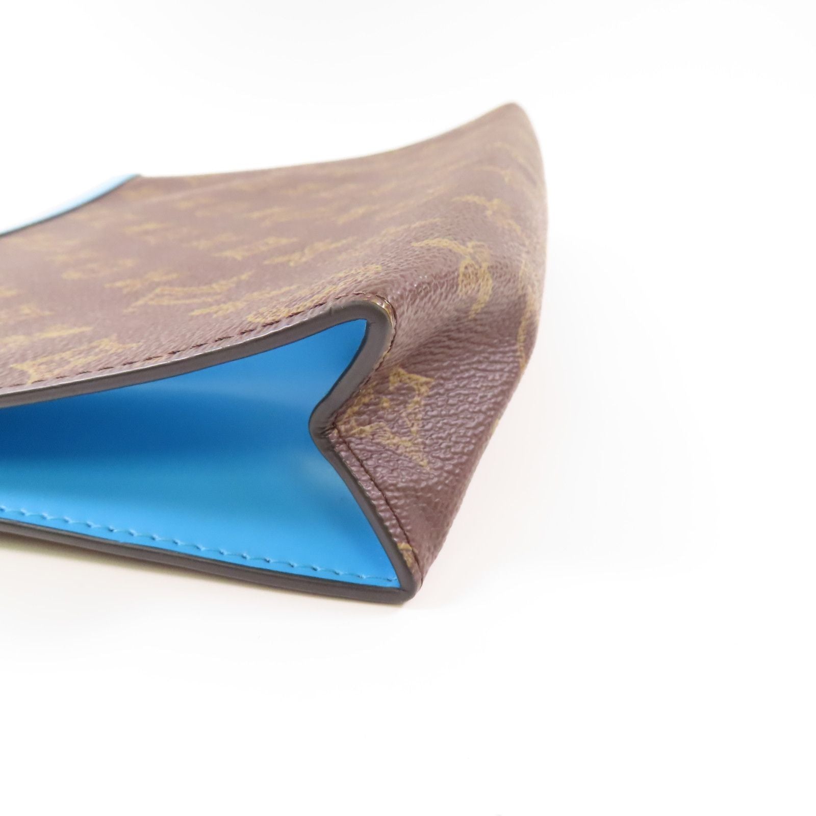 Louis Vuitton Monogram Pochette Voyage Mm Gold Hand Bag Brown/blue Business Bag Clutch Bag M 81204
