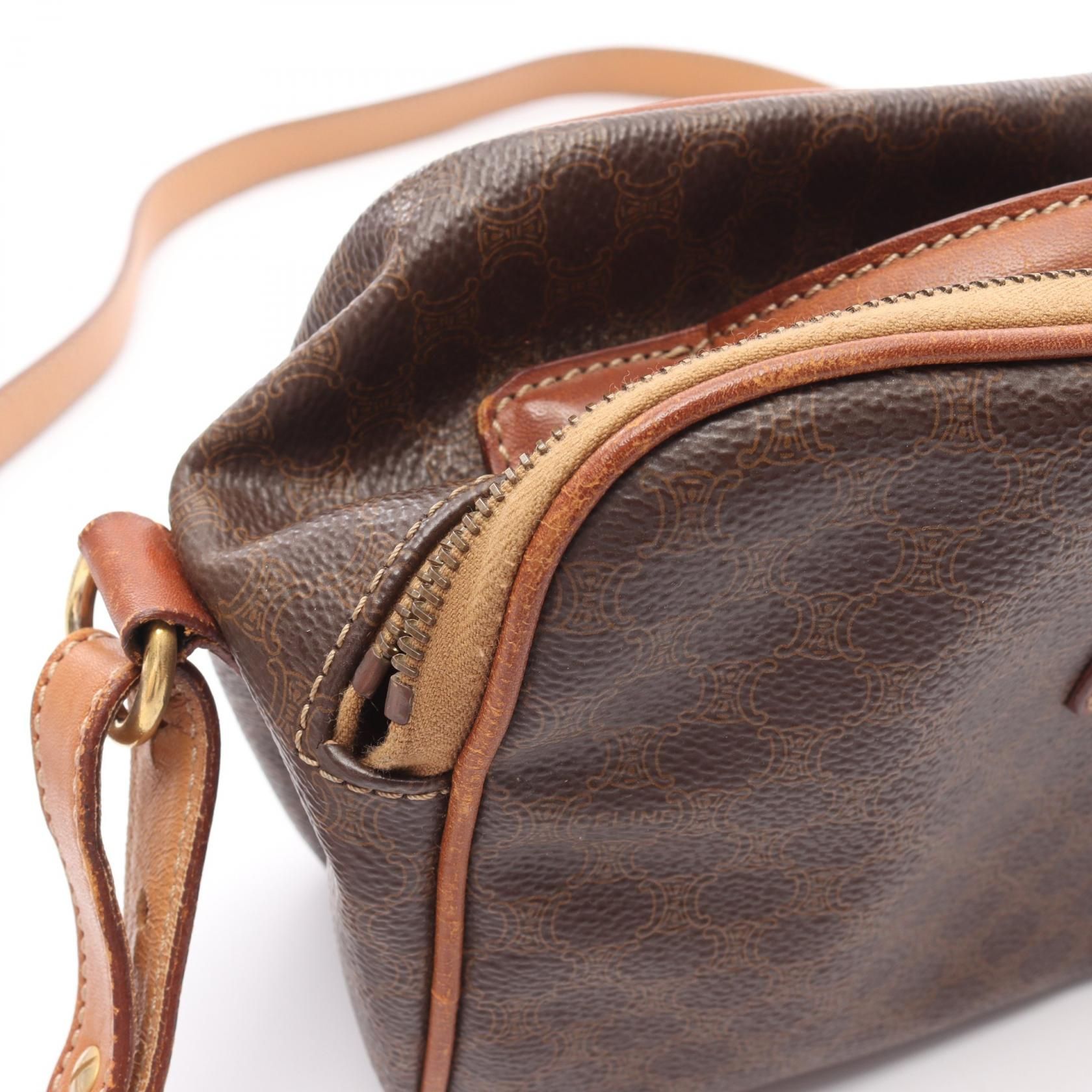 Celine Macadam Handbag Brown Pvc Coated Canvas