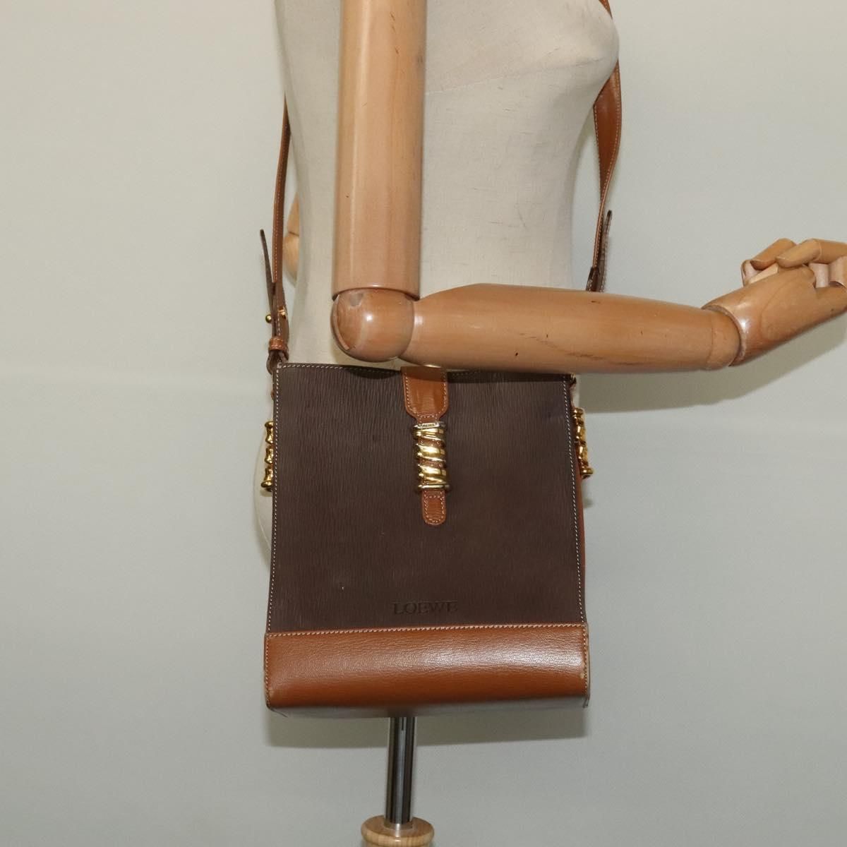 Loewe Velazquez Shoulder Bag Leather Brown Gold Auth