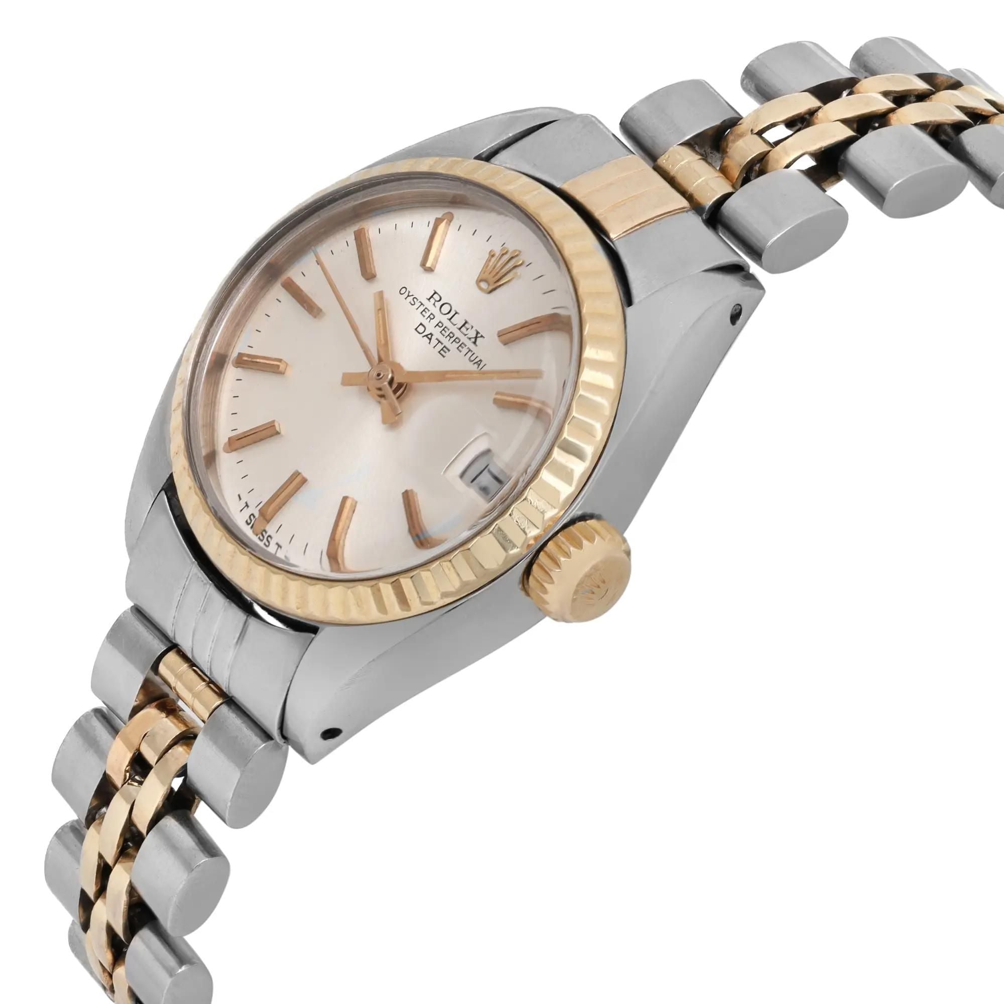 Rolex Date 14K Yellow Gold Steel Silver Dial Automatic Ladies Watch 6917