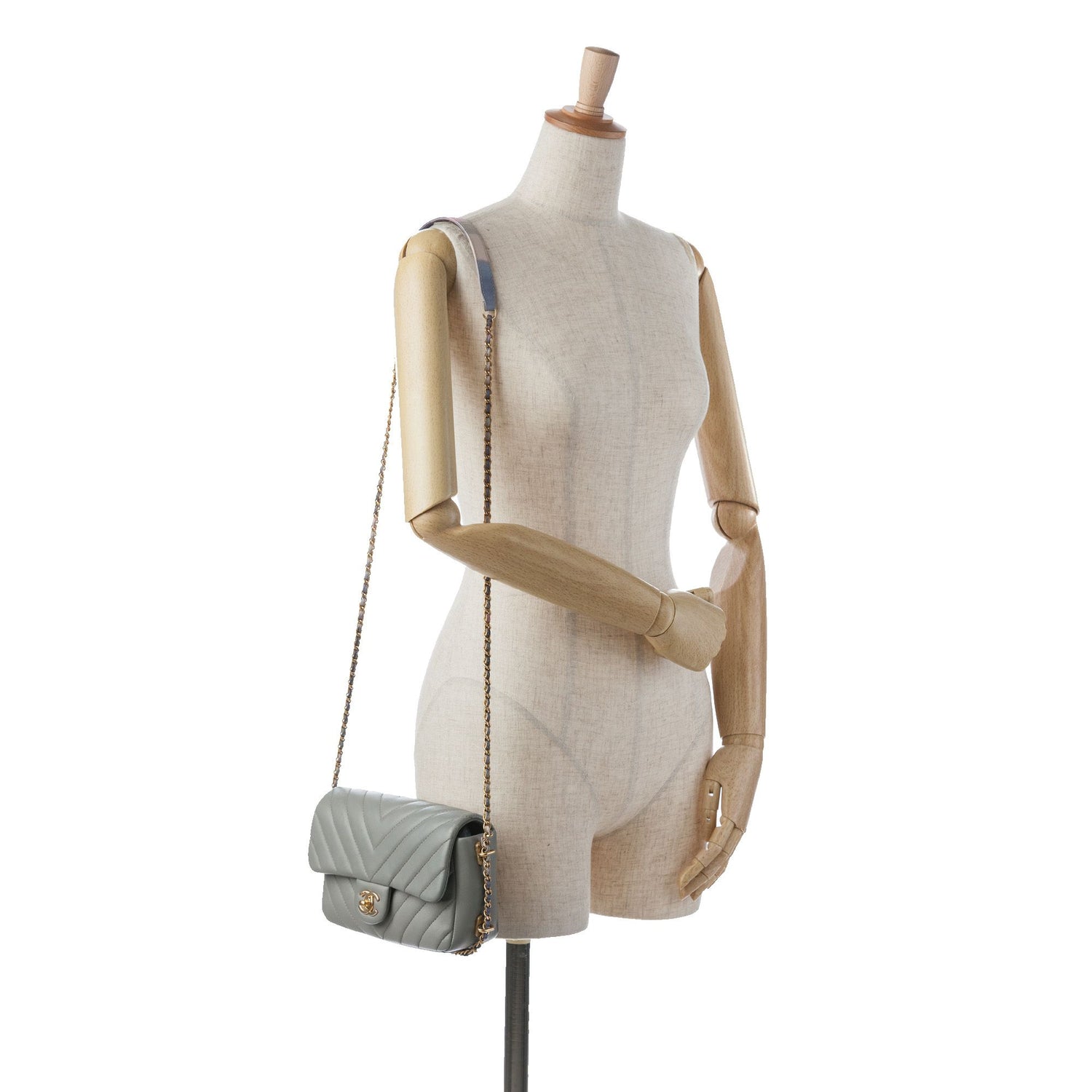 Chanel Mini Rectangular Chevron Lambskin Chain Around Flap Gray