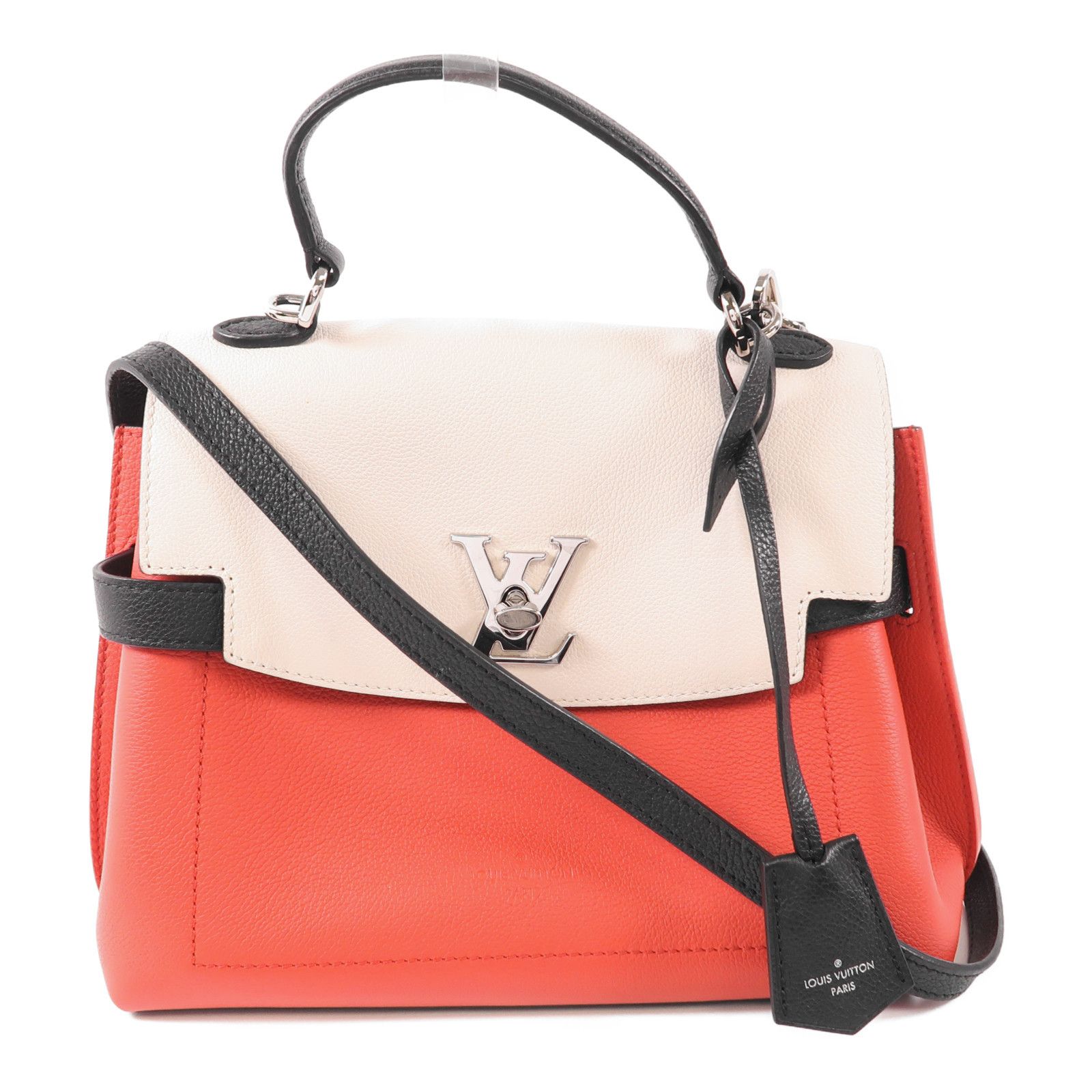 Louis Vuitton Cowhide Leather Lockme Ever Bb Hand-turn Shoulder Bag White Red Black/red/white 2way Shoulder Bag M 53950