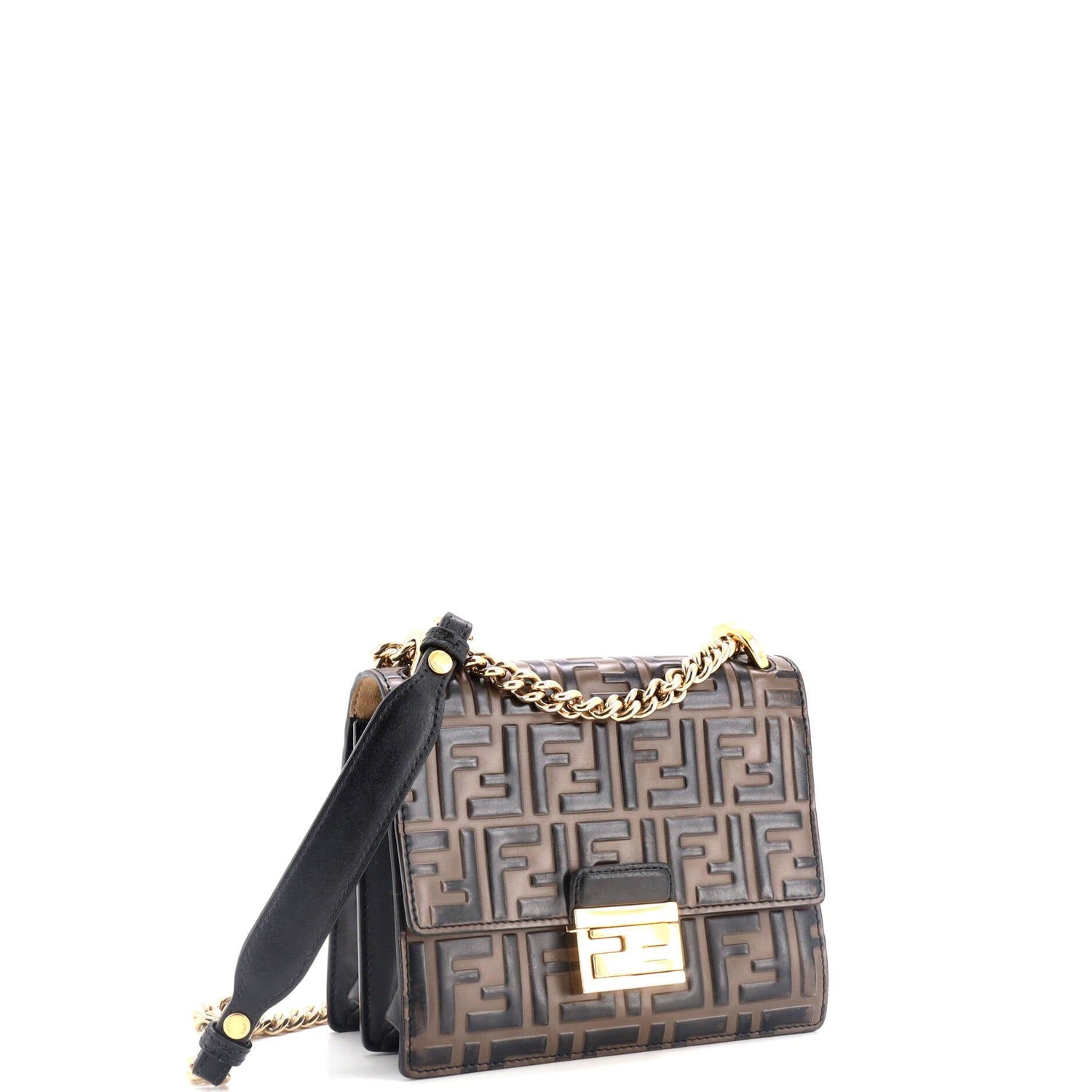Fendi Kan U Shoulder Bag Zucca Embossed Leather Small
