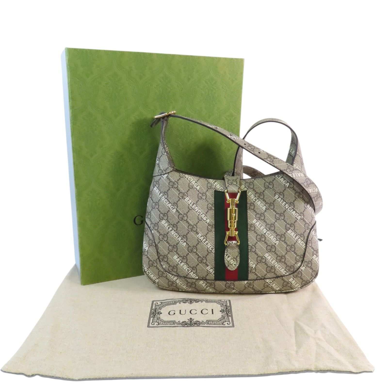 Gucci Painted Canvas Guccix Baleniaga Jackie 1961 Gold Handmade Shoulder And Back Bag 2way Shoulder Bag Brown Pvc Coated