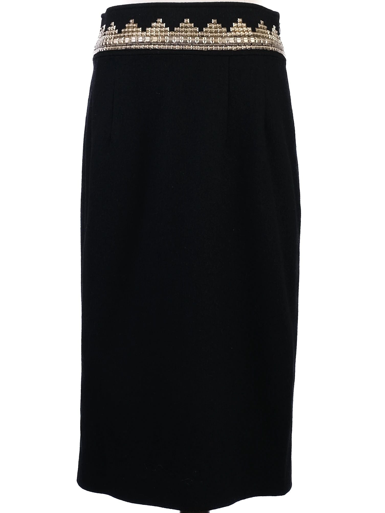 Excellent Class Roberto Cavalli Black Wool Skirt Suit with Beaded Collar