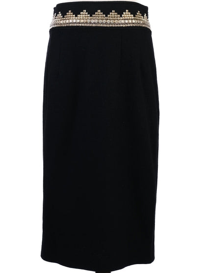 Excellent Class Roberto Cavalli Black Wool Skirt Suit with Beaded Collar