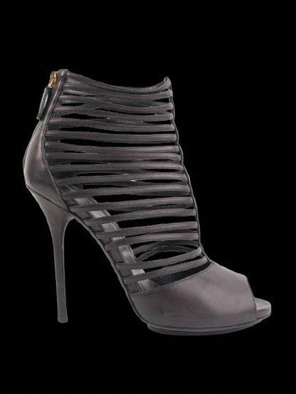 Excellent Gucci Black Leather High-Heeled Peep-Toe Booties Size 36.5