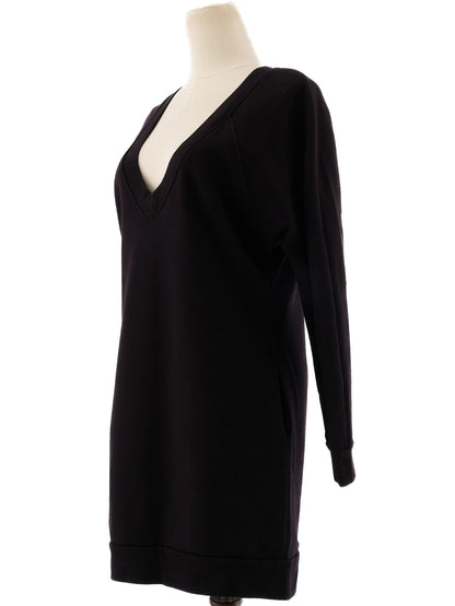 Excellent Karl Lagerfeld Black Cotton Dress XS Long Sleeve V-Neck