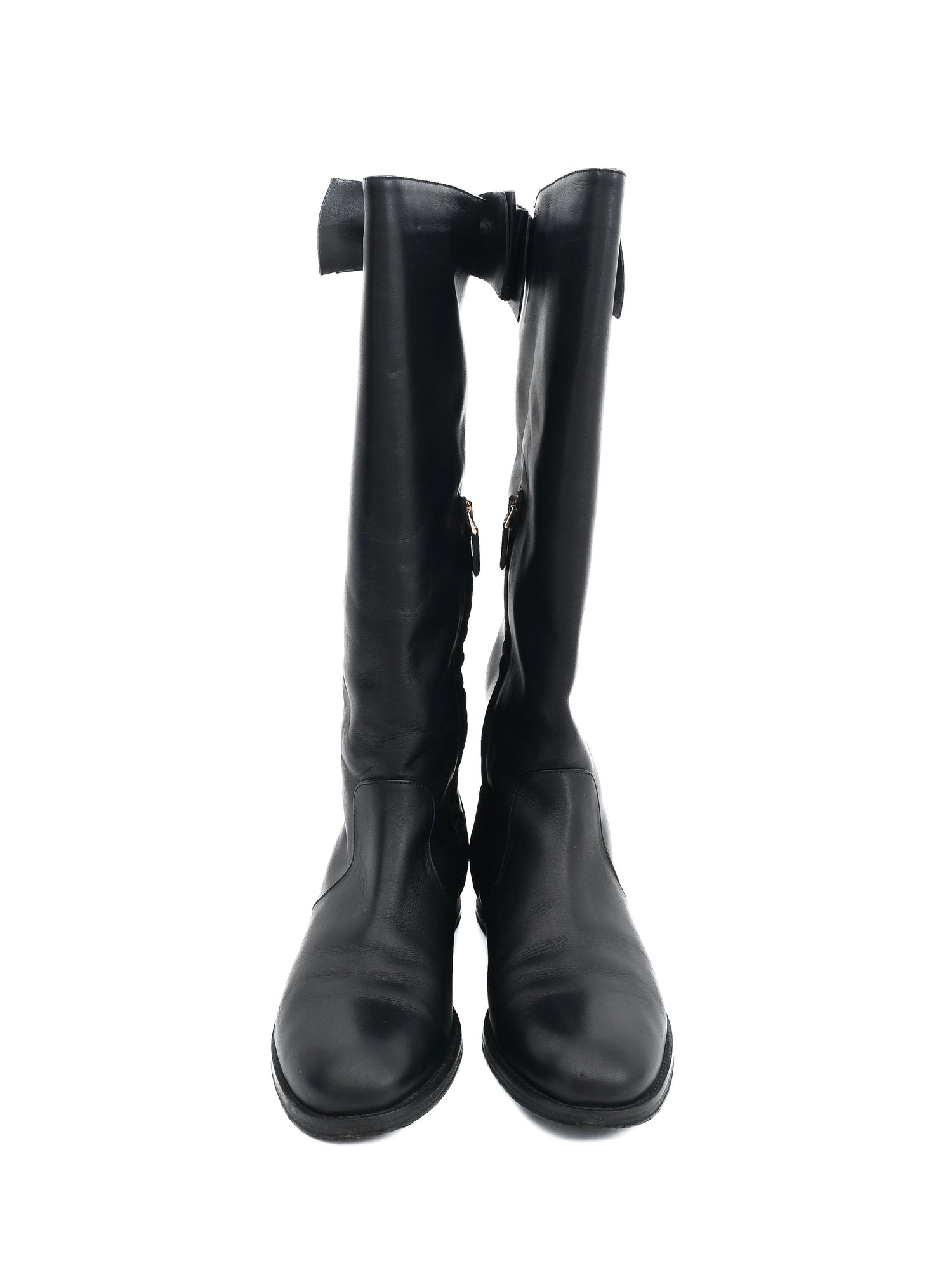 Excellent Red Valentino Black Leather Tall Boots Size 40 with Bow