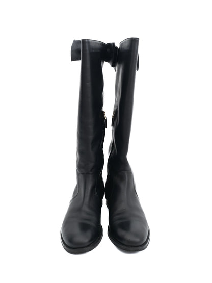 Excellent Red Valentino Black Leather Tall Boots Size 40 with Bow