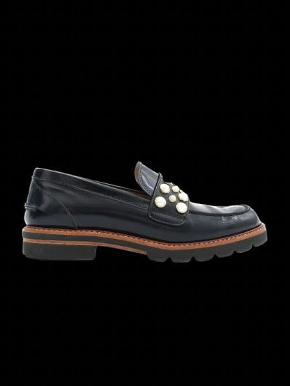 Excellent Stuart Weitzman Black Leather Loafers Size 36.5 with Pearls &amp; Studs
