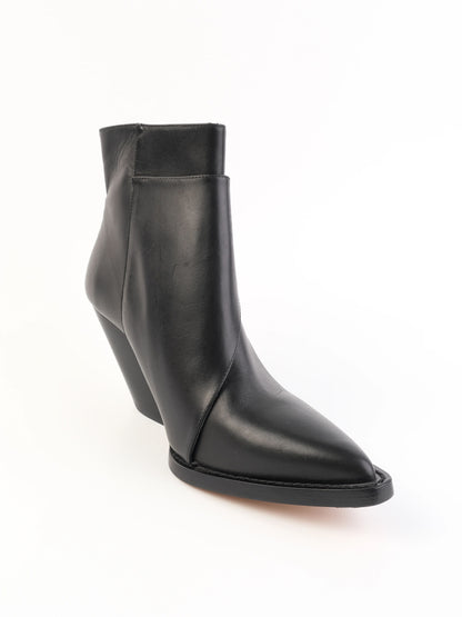 Excellent Iro Black Leather Ankle Boots with Side Zipper, Size 39