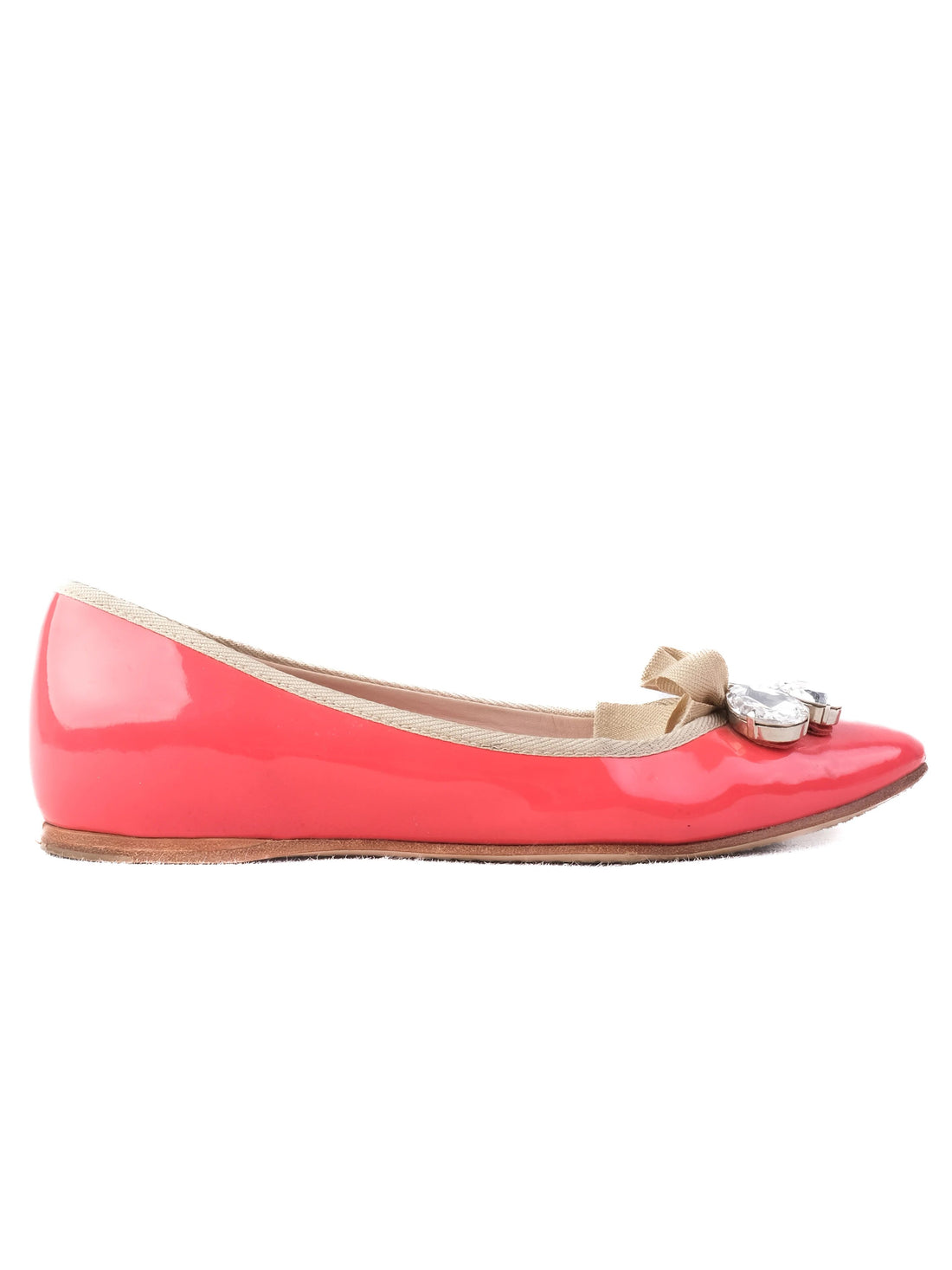 Excellent Miu Miu Pink Leather Ballet Flats Size 36.5 with Bow & Crystals