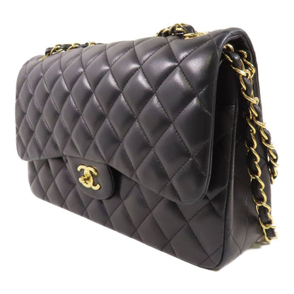 Chanel Black Sheepskin Leather Large Classic Golden Cross Shoulder Back Bag Lambskin (sheep Leather)