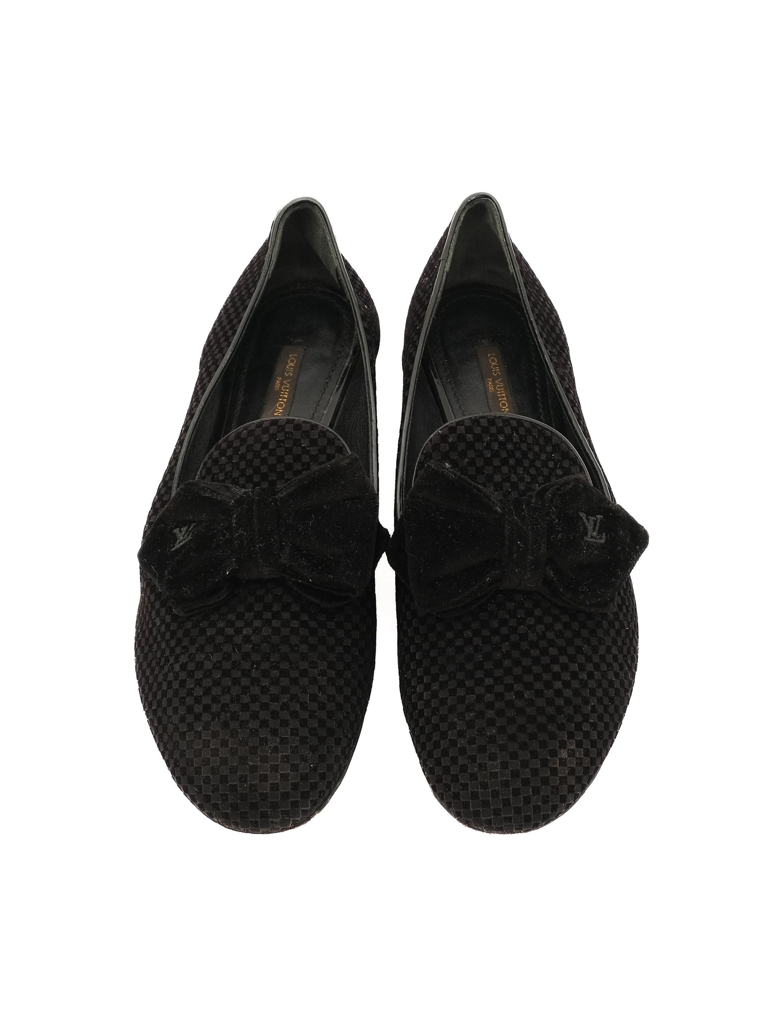 Excellent Louis Vuitton Black Textile Flat Shoes Size 38 with Bow