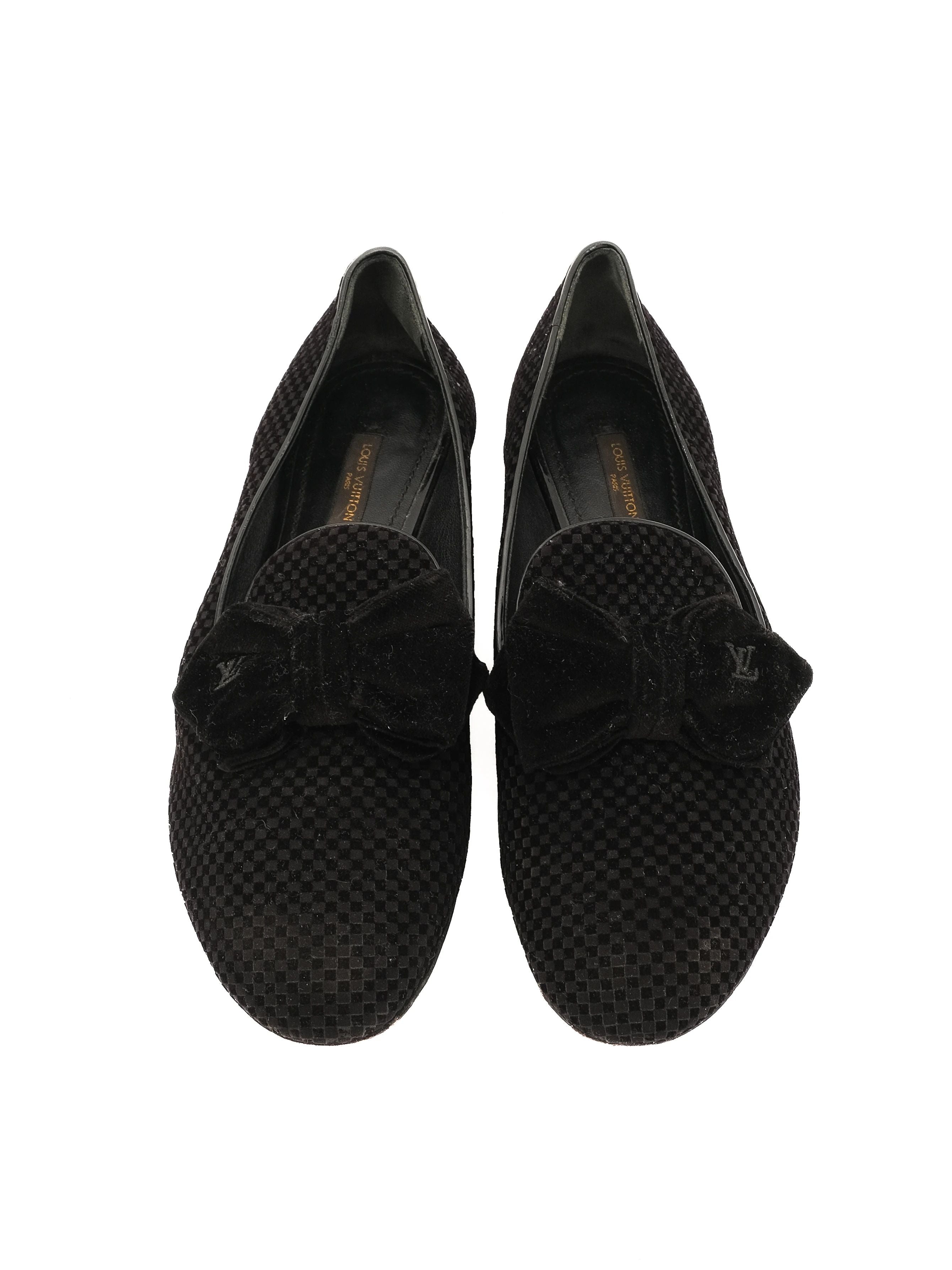 Excellent Louis Vuitton Black Textile Flat Shoes Size 38 with Bow