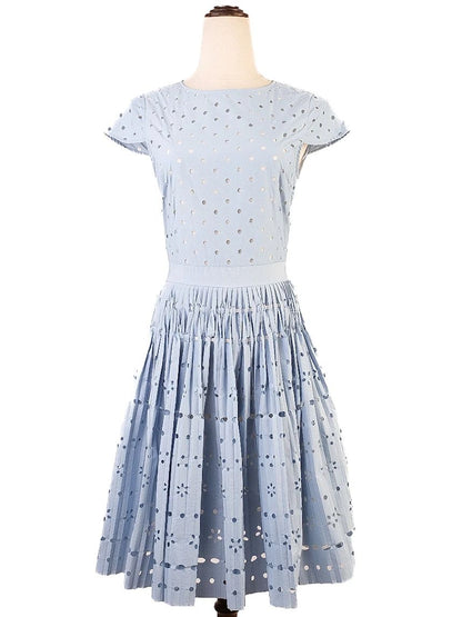 Excellent Moschino Light Blue Dress M Polyester Eyelet Pleated Skirt