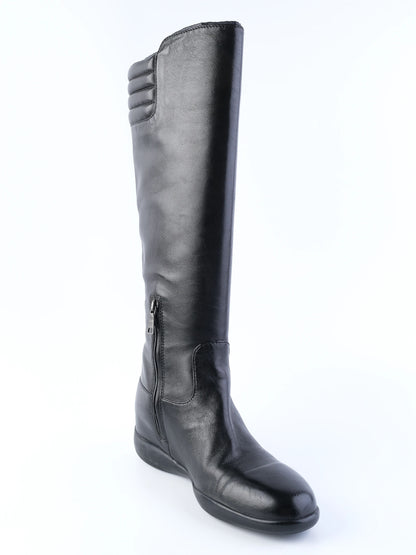 Excellent Prada Black Leather Knee-High Boots Size 38.5