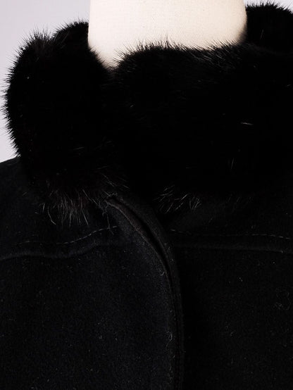 Perfect Celine Black Wool Coat with Fur Collar Size 38