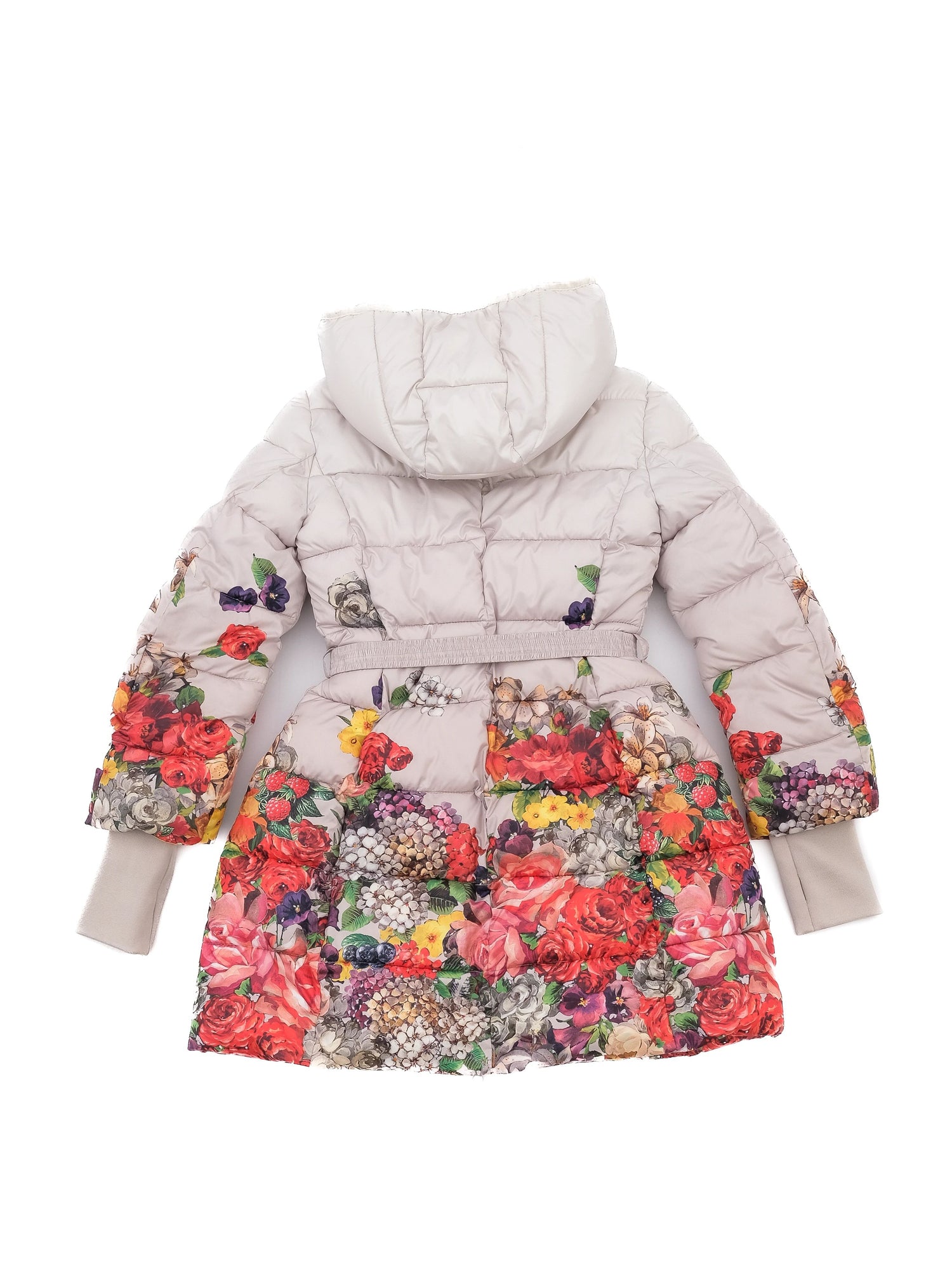 Monnalisa Floral Puffer Coat Gray Size 12 Excellent Condition
