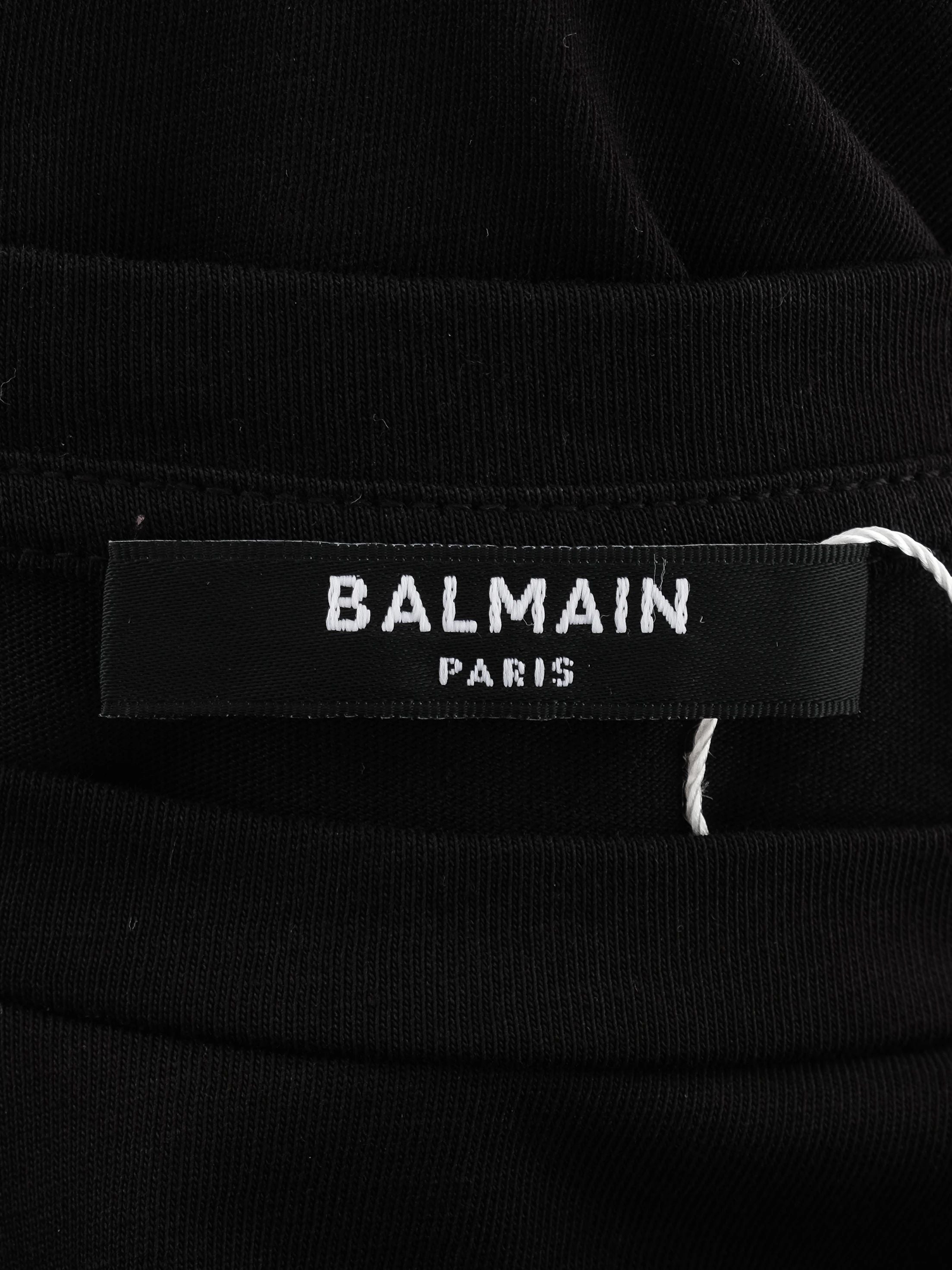 Excellent Balmain Black T-Shirt XS with Gold Print &amp; Buttons