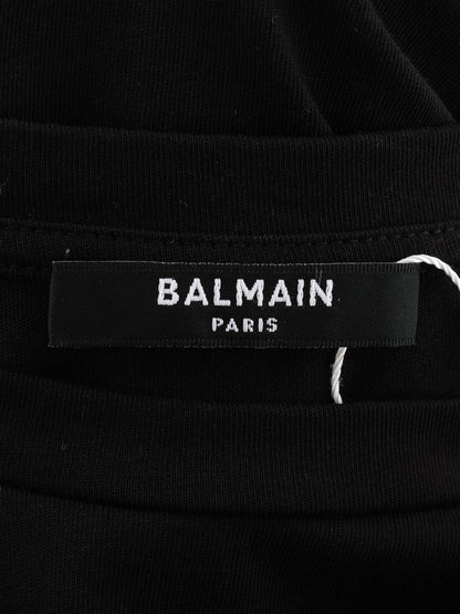 Excellent Balmain Black T-Shirt XS with Gold Print &amp; Buttons