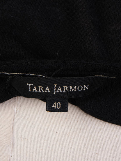 Excellent Tara Jarmon Black Vinyl Dress with Lace Sleeves Size M