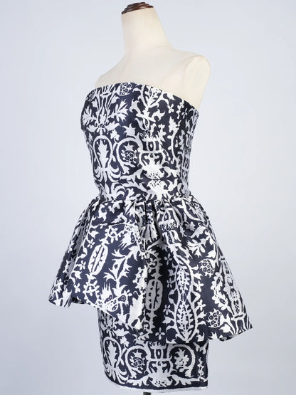 Martin Grant Paris Black &amp; White Floral Silk Peplum Dress Size M