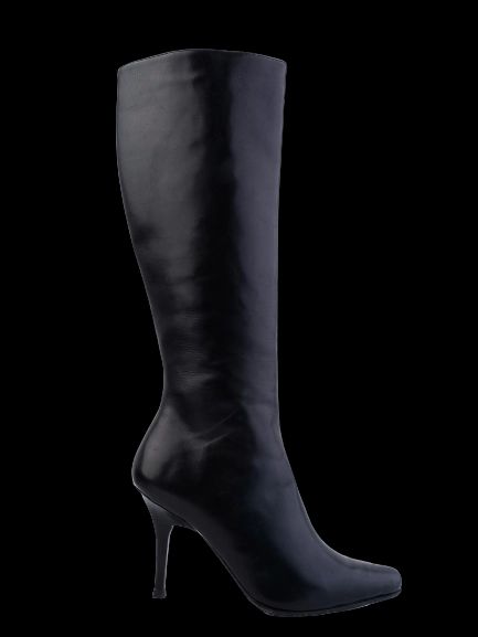 Excellent Leather Knee-High Boots Black Size 36 High Heels