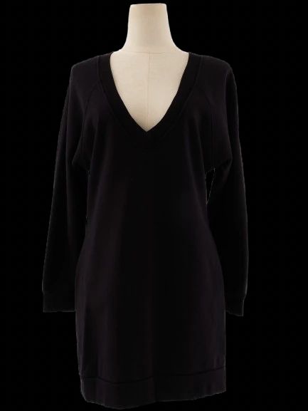 Excellent Karl Lagerfeld Black Cotton Dress XS Long Sleeve V-Neck