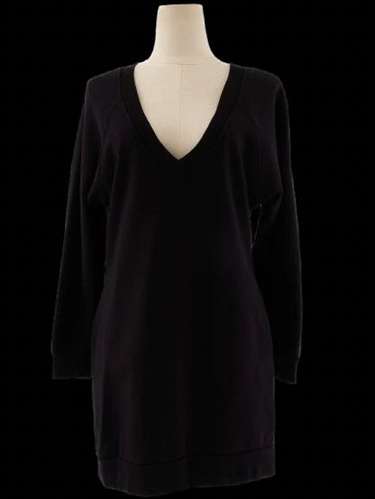 Excellent Karl Lagerfeld Black Cotton Dress XS Long Sleeve V-Neck