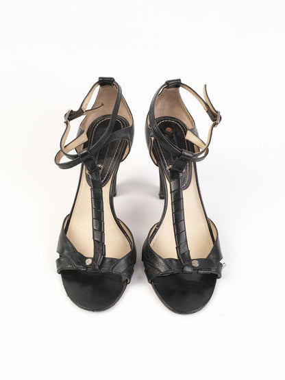 Excellent Celine Black Leather High-Heeled Sandals Size 37.5