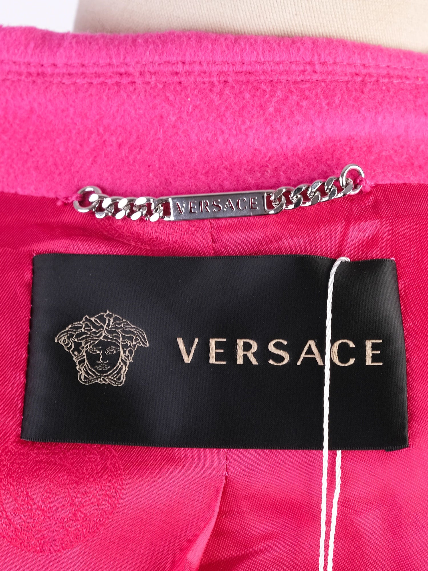 EXCELLENT Versace Pink Wool Trench Coat Size XL with Belt