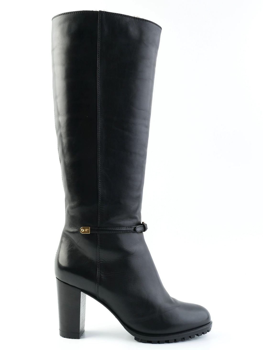 NEW Sergio Rossi Black Leather Knee-High Boots Size 38