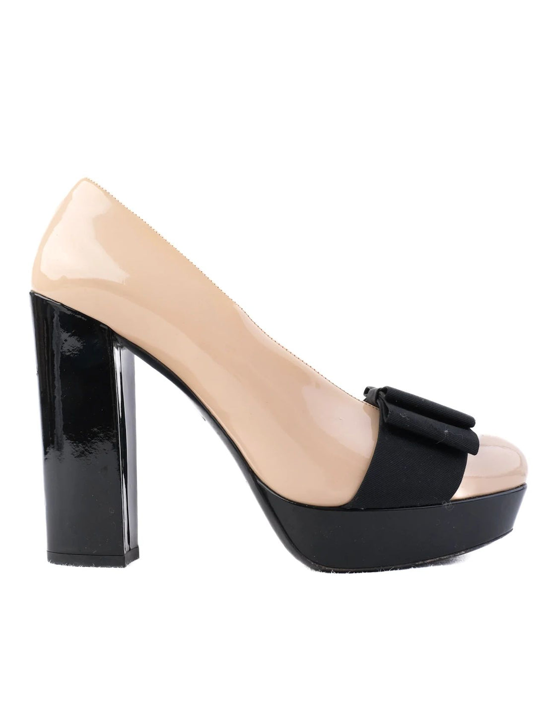 Excellent Miu Miu White Leather High-Heeled Platform Shoes Size 39