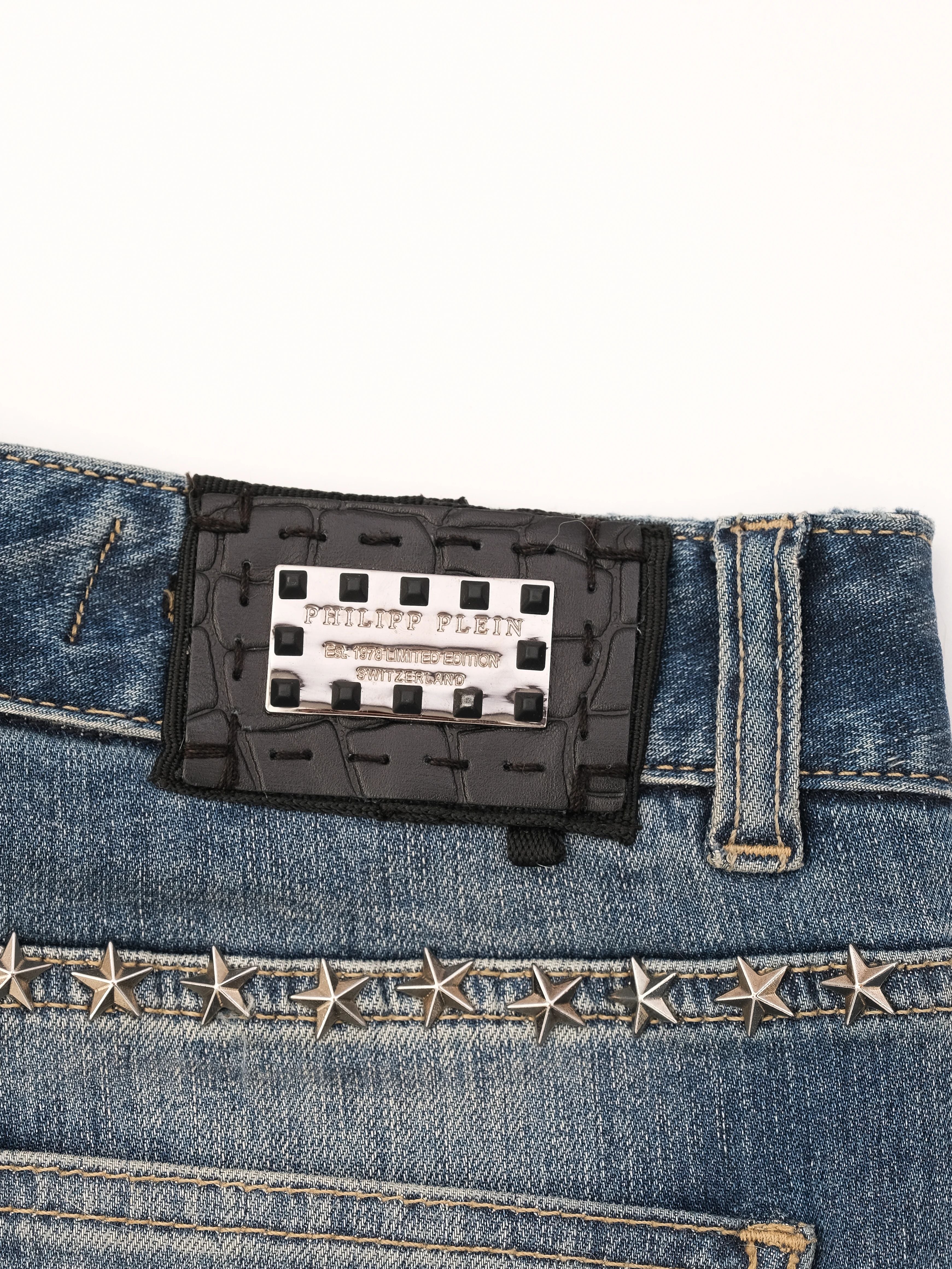 Excellent Phillipp Plein Blue Jeans Size S with Decorative Details