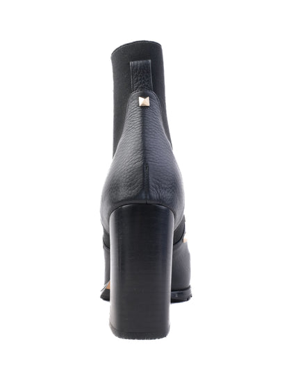 Valentino Black Leather Ankle Boots with Chunky Heel Size 39
